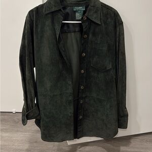 Lauren Ralph Lauren women’s Green leather Suede Button-Up Jacket